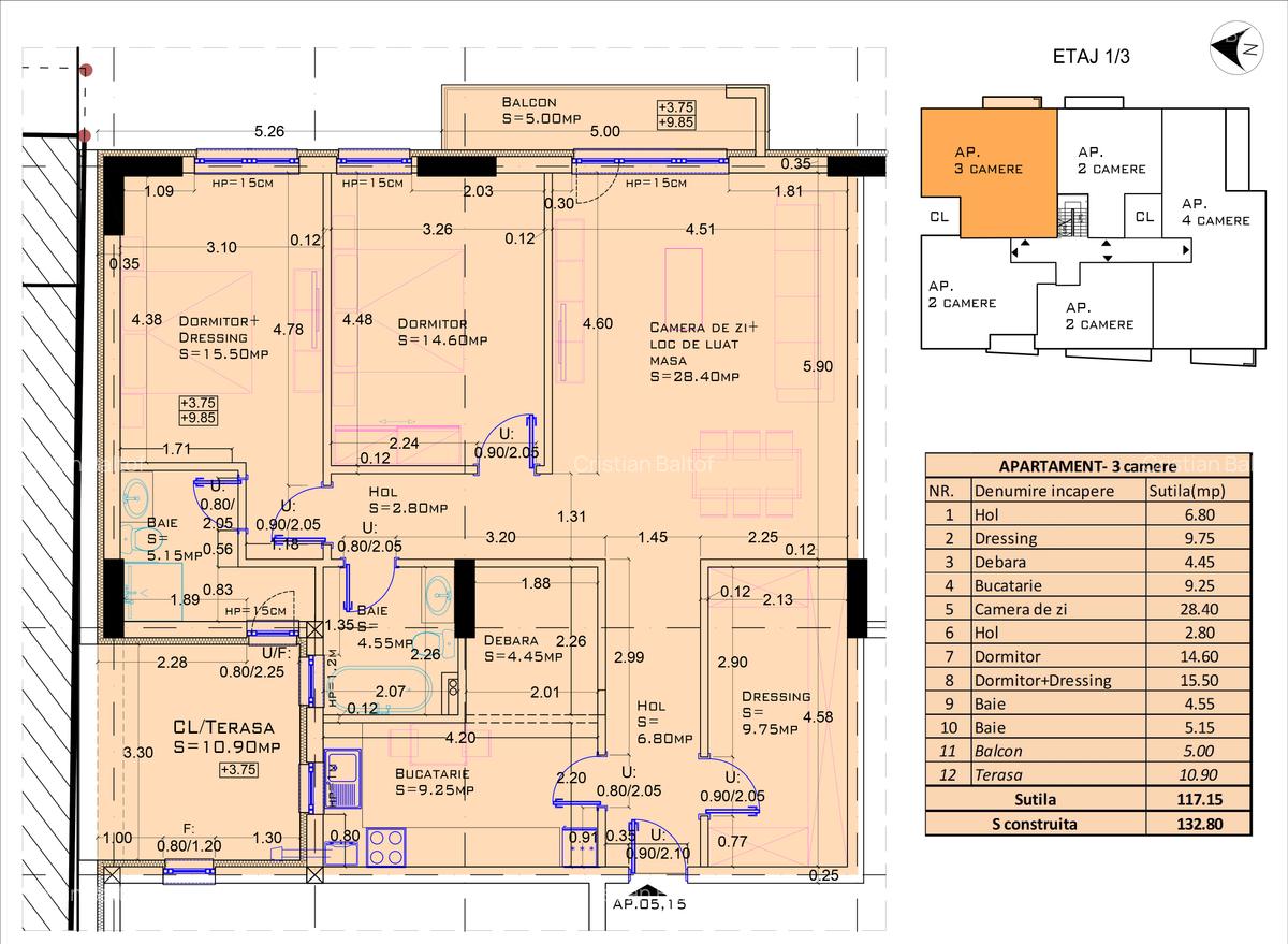 Apartament cu 3 camere semidecomandat în Băneasa - 9