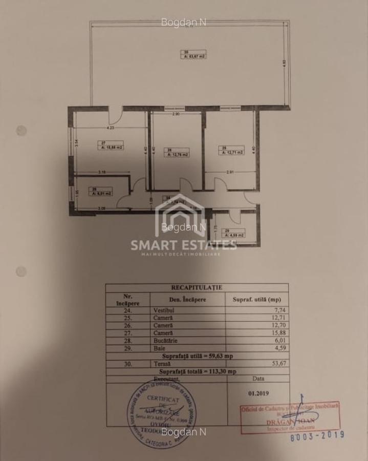 Brancoveanu - 3 camere - terasa 54 mp - COMISION 0 - 3