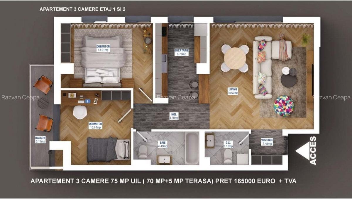 Apartament cu 3 camere în Sisești - 1