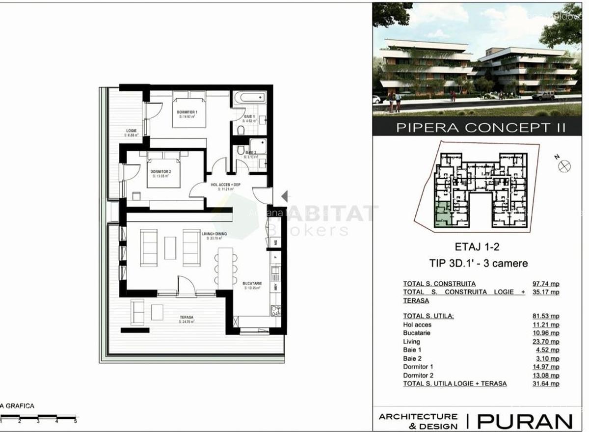 Apartament 3 camere | 81.53 mp utili + terasă 35 mp  PIPERA CONCEPT II - 3