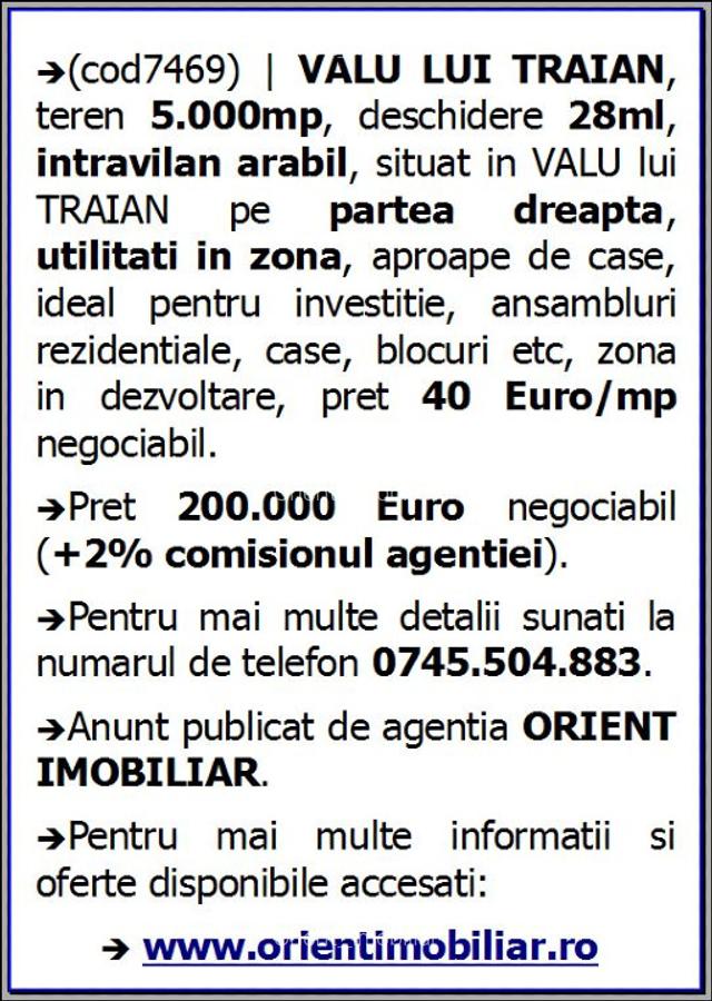 Valu lui Traian, 5.000mp, intravilan arabil, 40€/mp - 3