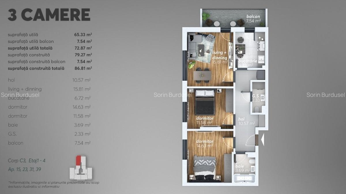 Apartament cu 3 camere decomandat în Apărătorii Patriei - 5
