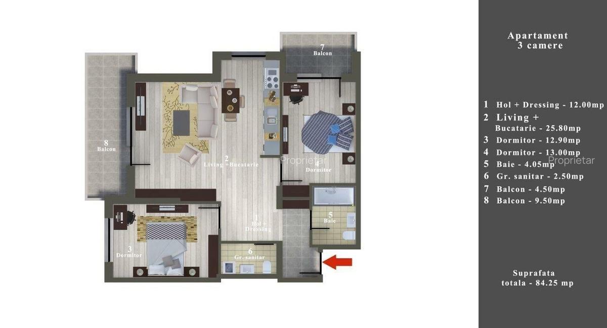 Apartament cu 2 camere decomandat în Haliu - 9