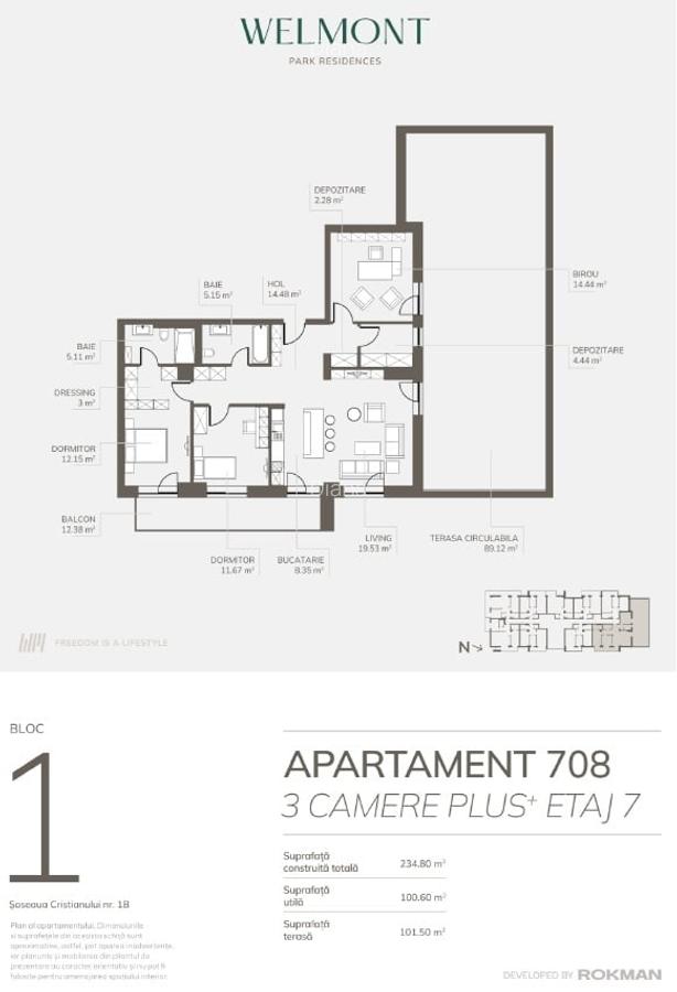 Dezvoltator, Apartament trei camere plus , Welmont/Rokman - 5