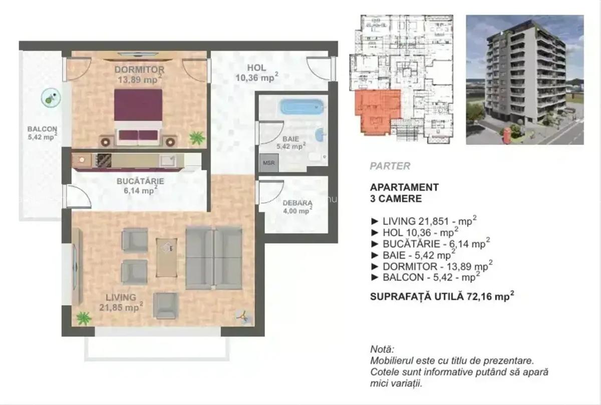 Apartament 2 camere, balcon 8,33 mp | Bloc nou | zona  13 Septembrie I - 5