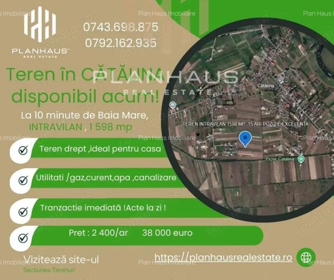 Teren intravilan Catalina, 1 598 mp ,acces din drum principal - 1