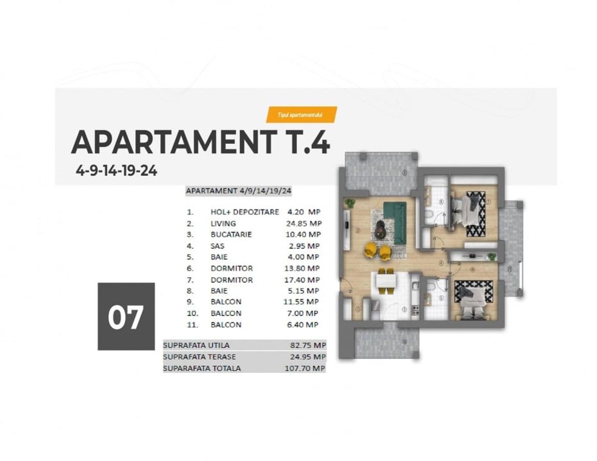 Ultracentral | Piata Unirii | 3 camere, 108 mp, 3 balcoane, etaj 4 | an 2025 - 2