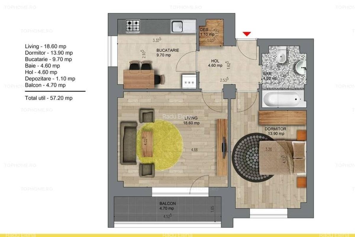 Berceni Popesti-Metrou Apartament 2 camere 57.15mp- pret 100500 euro - 9