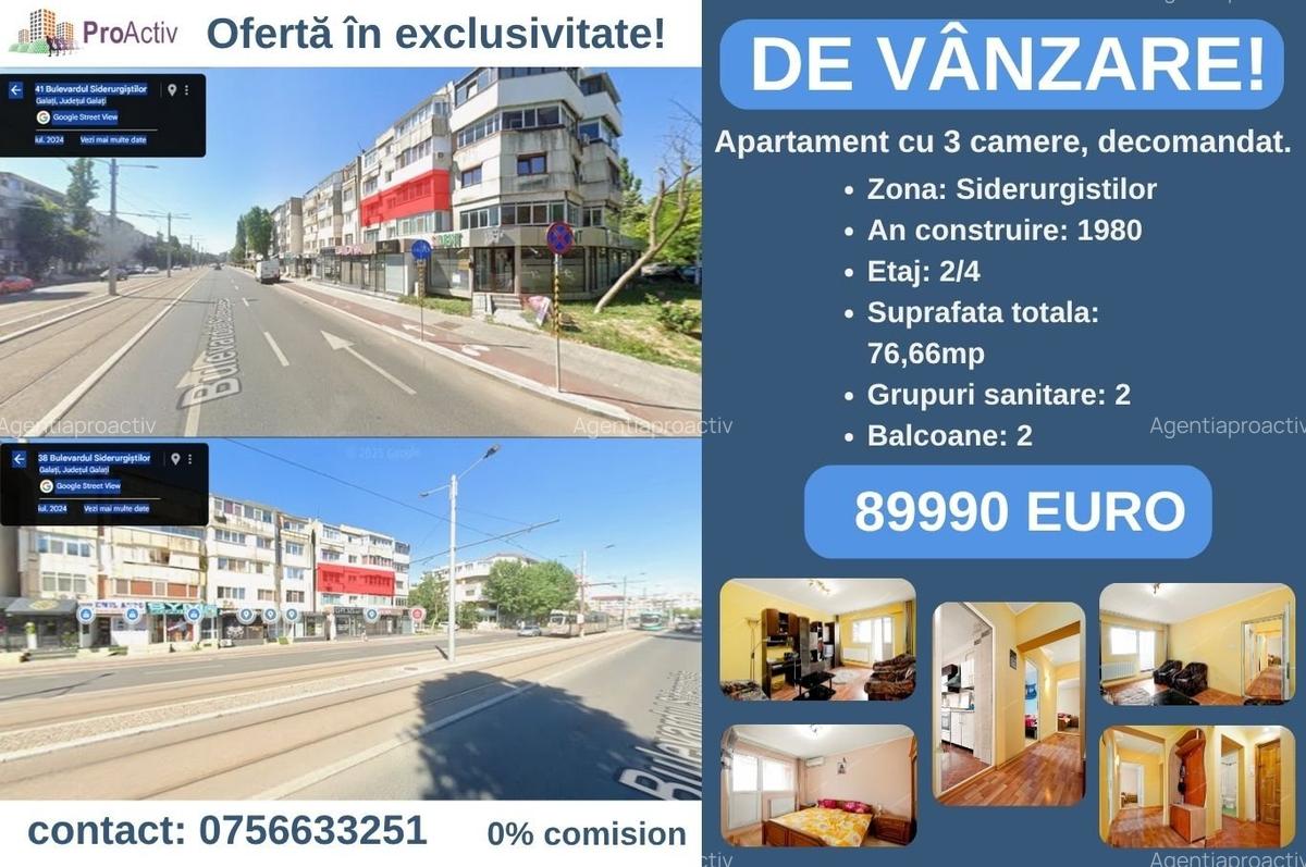 Apartament cu 3 camere, decomandat, Siderurgiștilor, etaj 2, suprafață 76,66 mp - 1