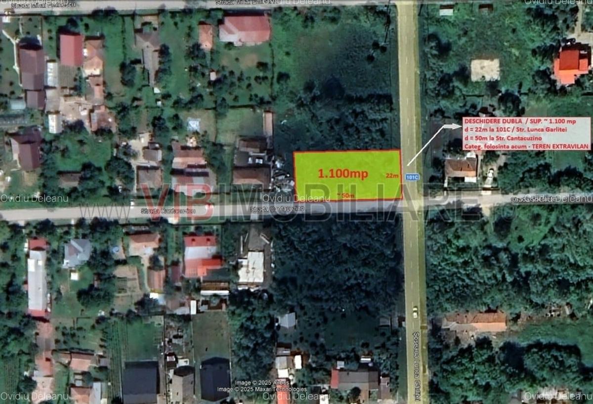 Gruiu - Lunca Garlitei - teren 1100 mp - dubla deschidere 50x22 - 1