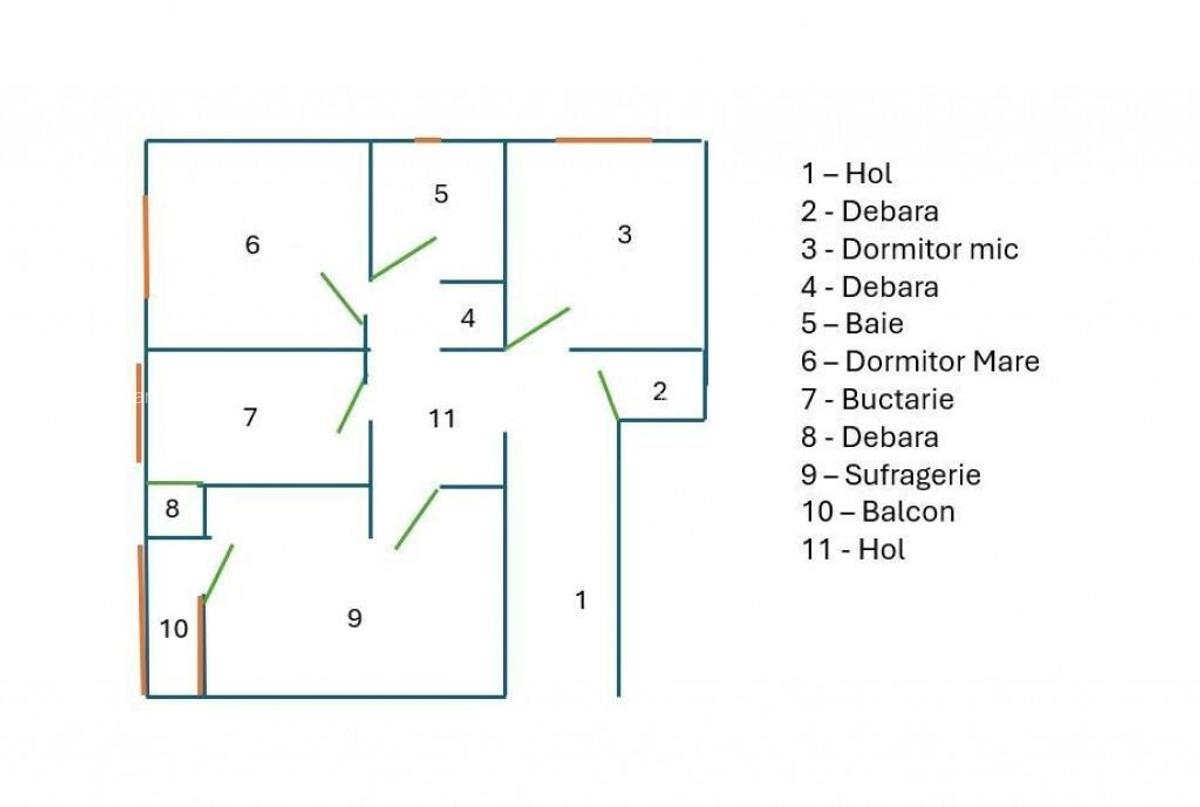 Apartament 3 Camere Decomandat i^n Zona Baia Comunala,et 1 - 3