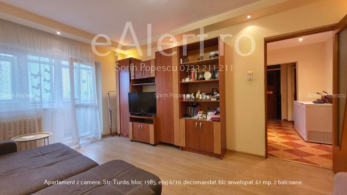 Apartament 2 camere, 61 mp, bloc 1985, 6/10, 2 balcoane, Str. Turda - 1