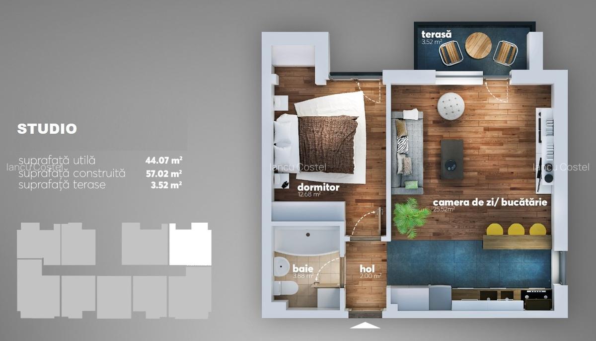 Apartament tip Studio 47.59mpu - Aparatorii Patriei - Metrou - 3