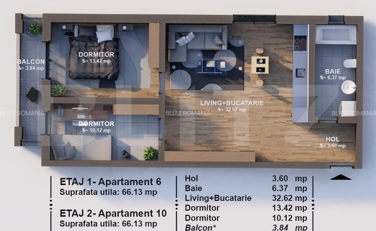 Apartament 3 camere, 66 mp-Etaj 1, loc de parcare inclus-Braytim (TVA 9% inclus) - 2
