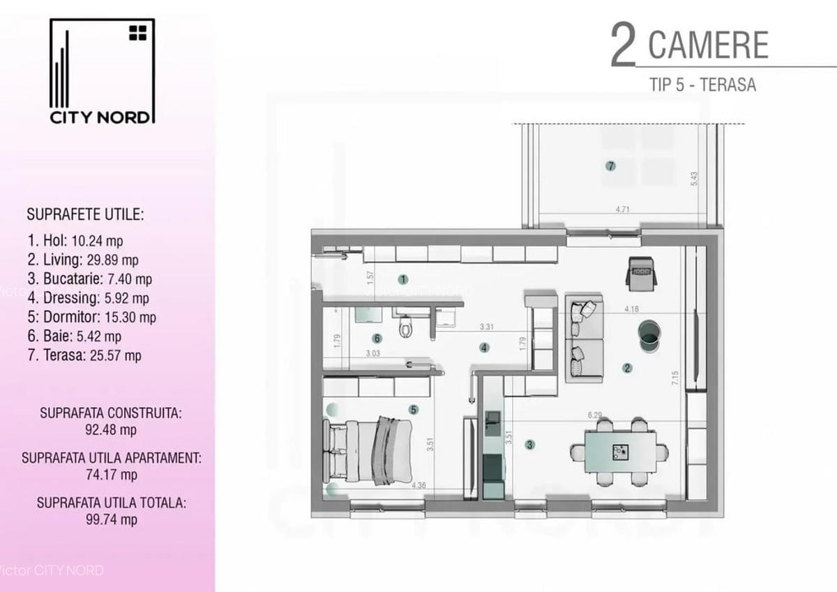Apartament cu 2 camere decomandat în Tunari - 7