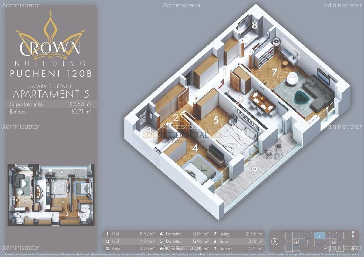 Apartament spatios in zona Rahova - 3 camere, decomandat, Comision 0% - 9