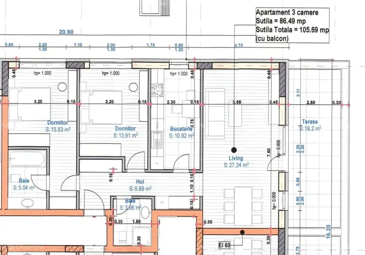 Ap  3 camere / 87mp utili/terasa/ Metrou 1 Dec/ incalzire pardoseala - 2