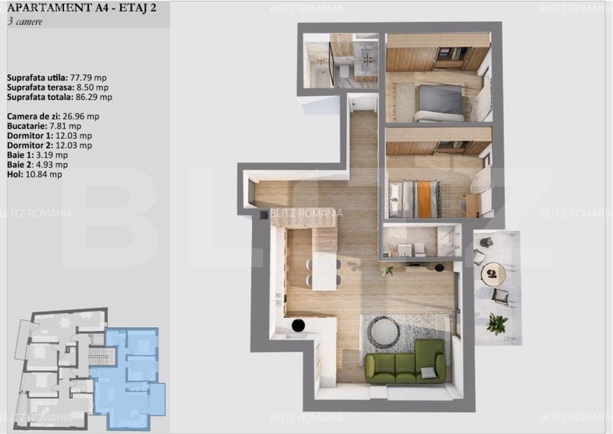 Apartament cu 3 camere semidecomandat în Semicentral - 1