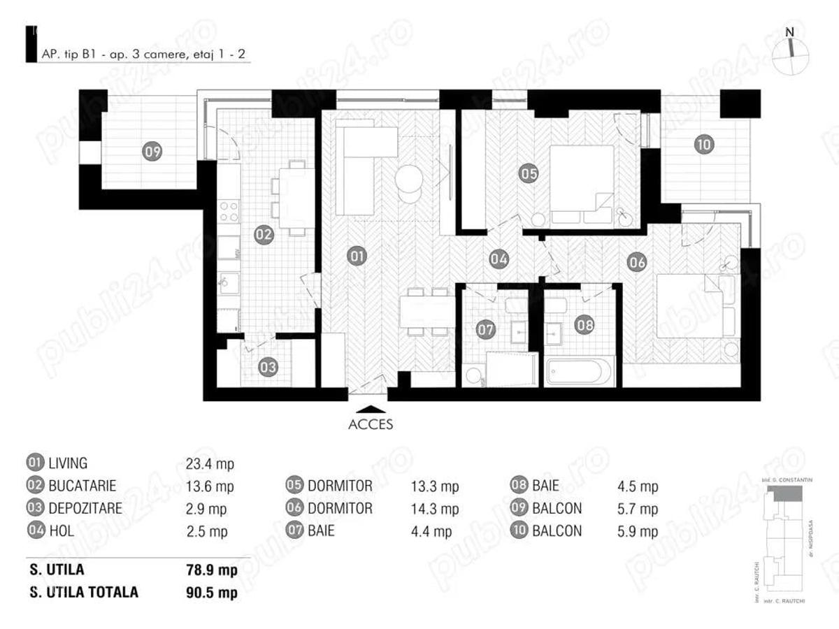 Antracit Coanda - ap 3 cam, spatios, 90,5 mp total utili - 4