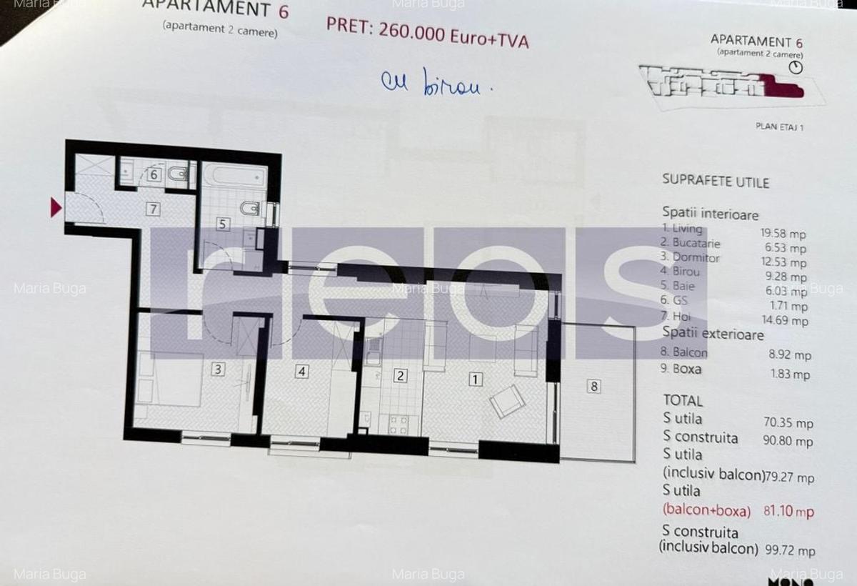 DE VANZARE | APARTAMENT 2 CAMERE + BIROU 9 MP  | ZONA EMINESCU - 2