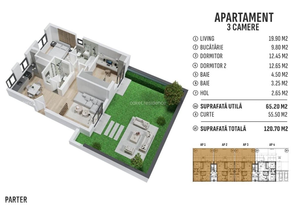 PRELUNGIREA GHENCEA -----> COKET RESIDENCE----> APARTAMENT  CU CURTE 95.000 - 2