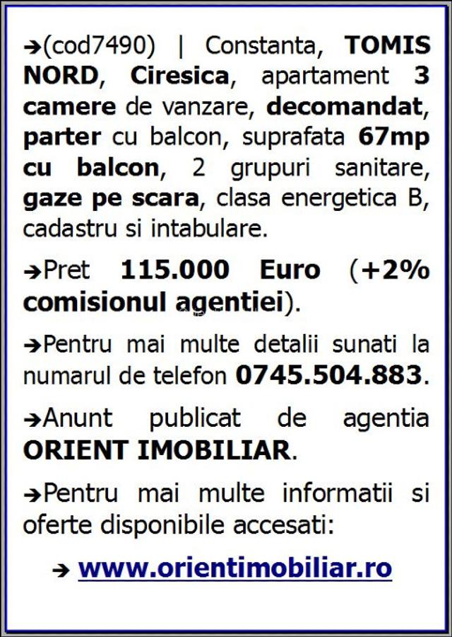 Tomis Nord, Ciresica, 3 camere, decomandat, parter - 9