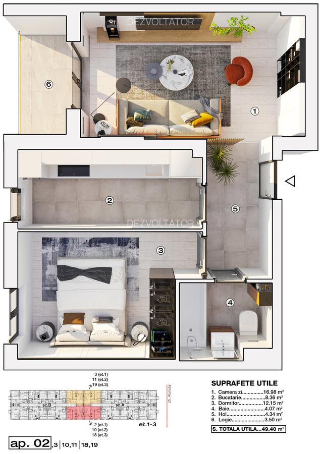 Apartament 2 camere decomandat, inteligent compartimentat, incalzire in pardosea - 8