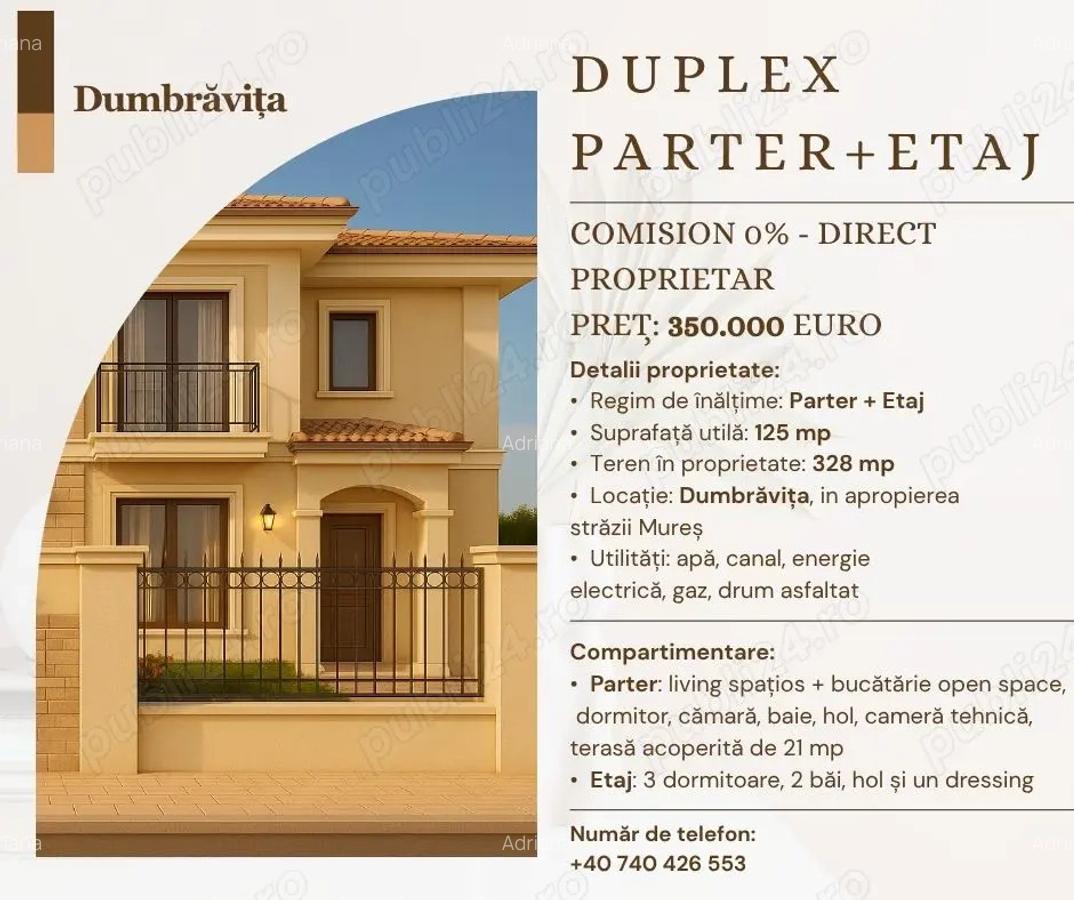 Comision 0% - Direct proprietar - Duplex P+E - Dumbravi?a - 2