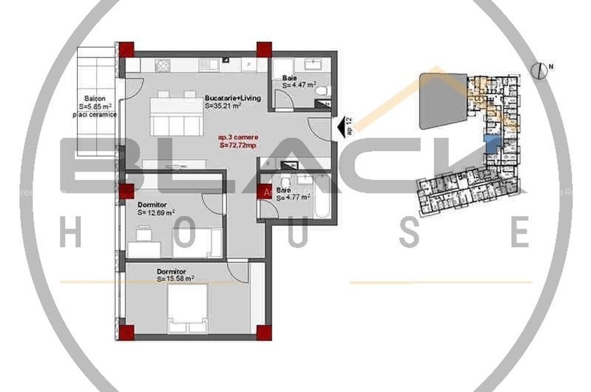 Apartament  3 camere , imobil nou , Zona Residentiala , Central - 9