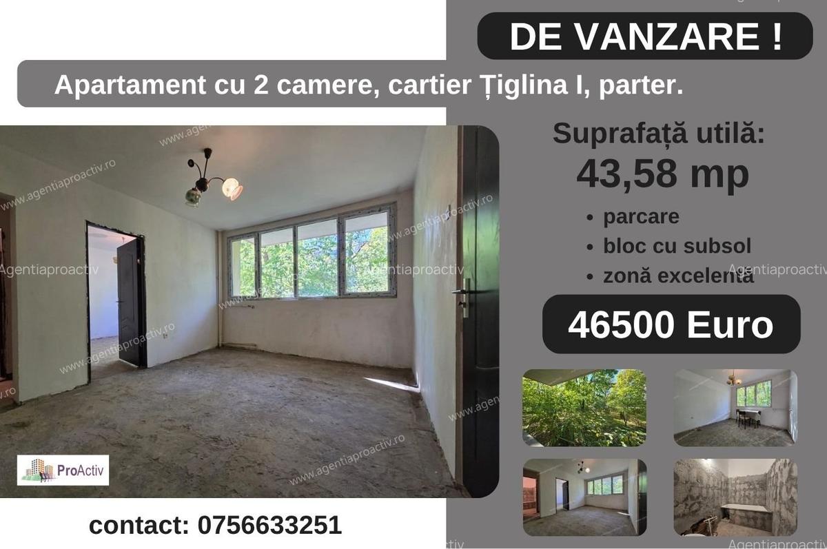 Apartament cu 2 camere, cartier Țiglina I, parter. - 1 Apartament cu 2 camere, cartier Țiglina I, parter. - 1