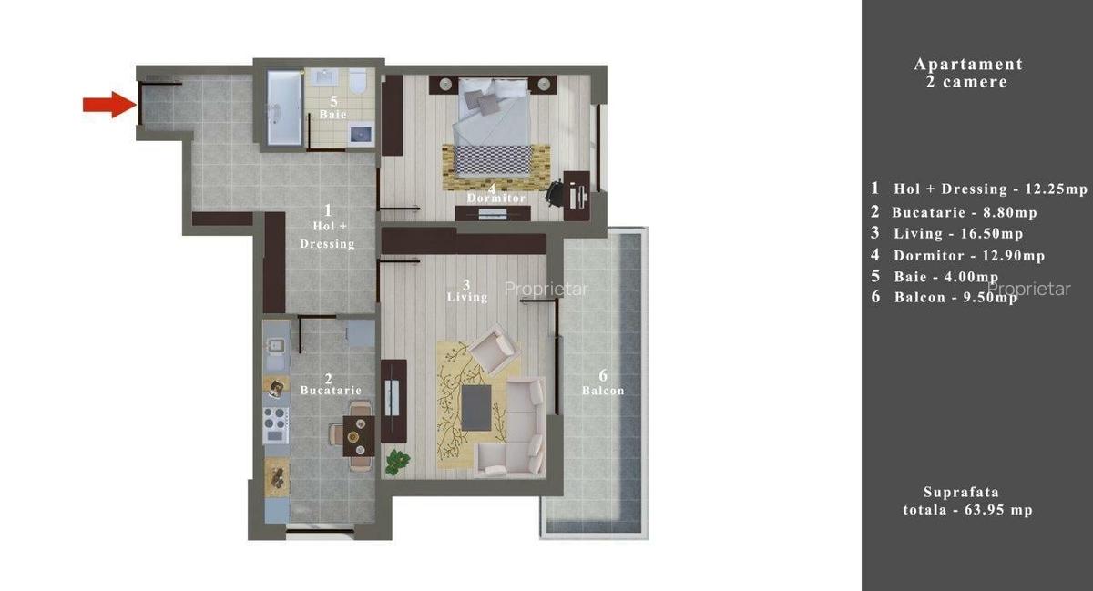 Apartament cu 2 camere decomandat în Haliu - 10