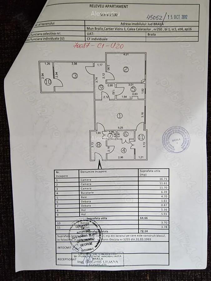 Vand urgent,apartament 3 camere mobilat, Viziru 1,Braila sau schimb cu 2 camere in Constanta. - 1