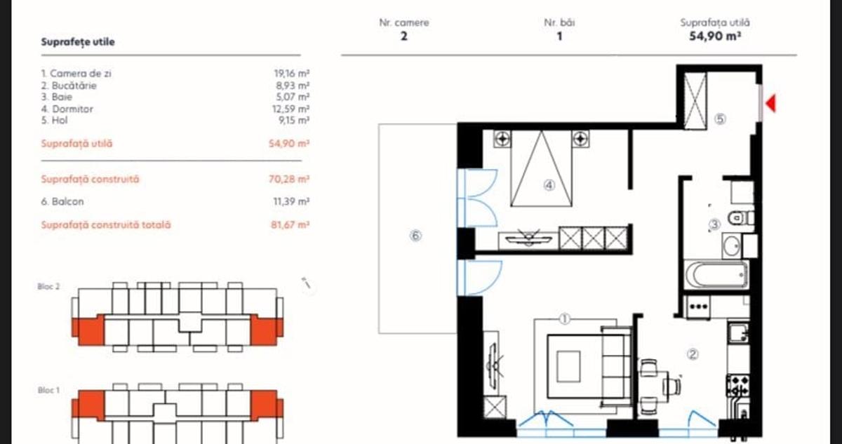 Apartament 2 camere, 55mp utili+12mp terasa, bloc 2025, Hils Republica - 11