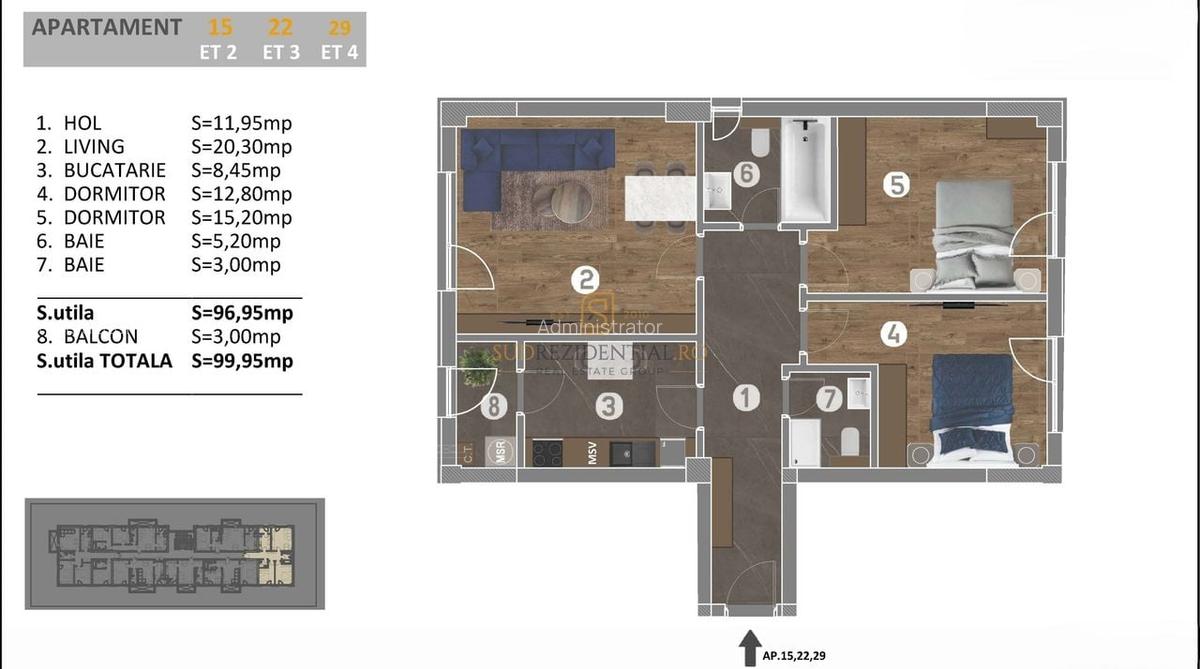 Apartament excelent cu 3 camere, decomandat - zona Bd.Metalurgiei, S4 - 6