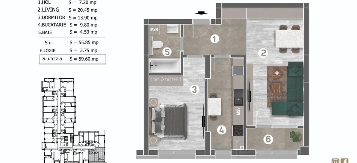 Pret Promotional! Apartament 2 Camere Decomandat 59.6mp Zona Grand Arena - 5