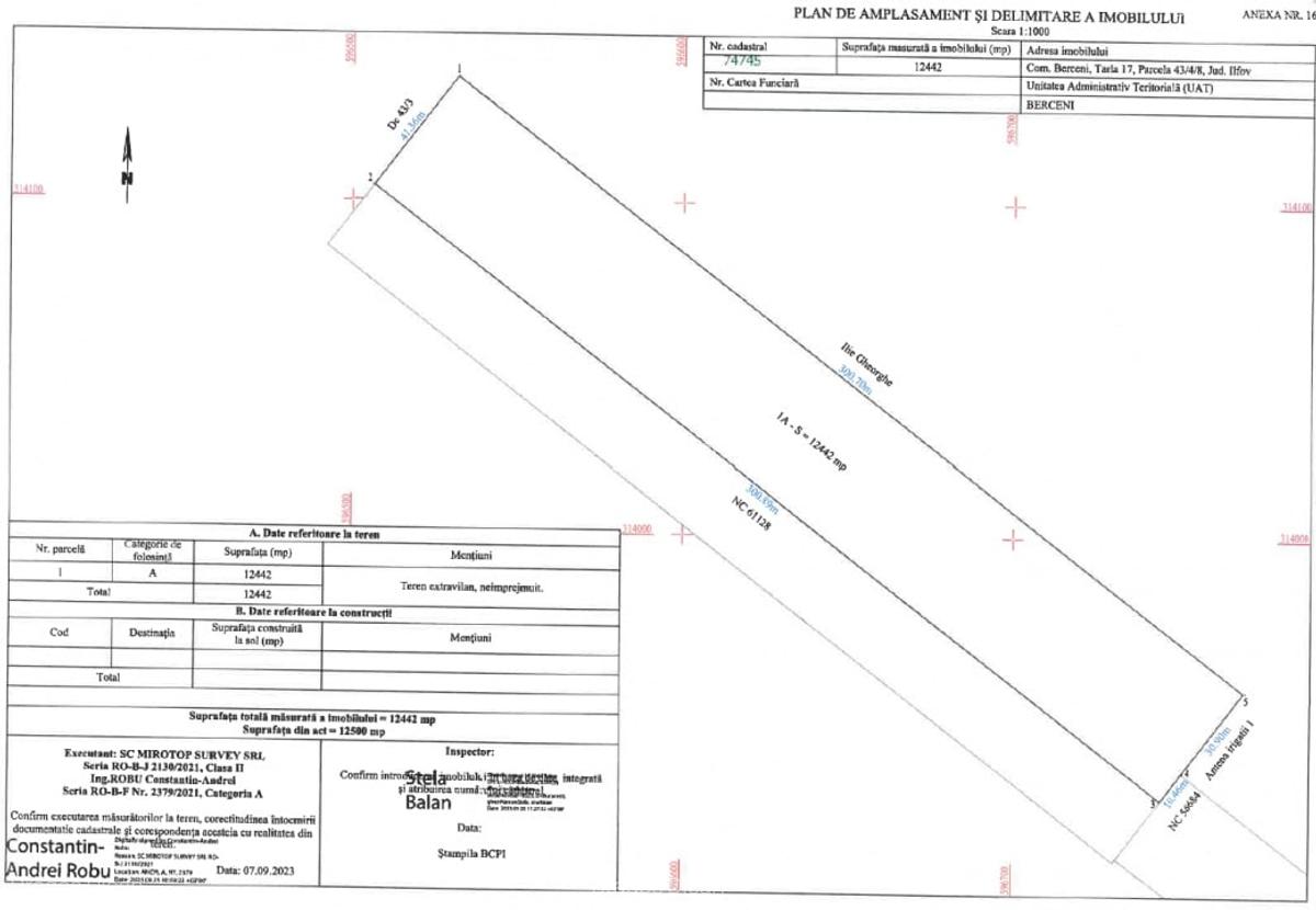 Teren Investitional 1,24 ha Com Berceni | deschidere 42ml | #CG28 - 2
