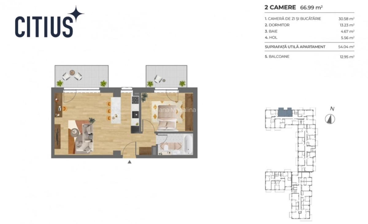 Apartament 2 camere, 67 mp total, 2 balcoane, semifinisat, str. Corneliu Coposu - 1