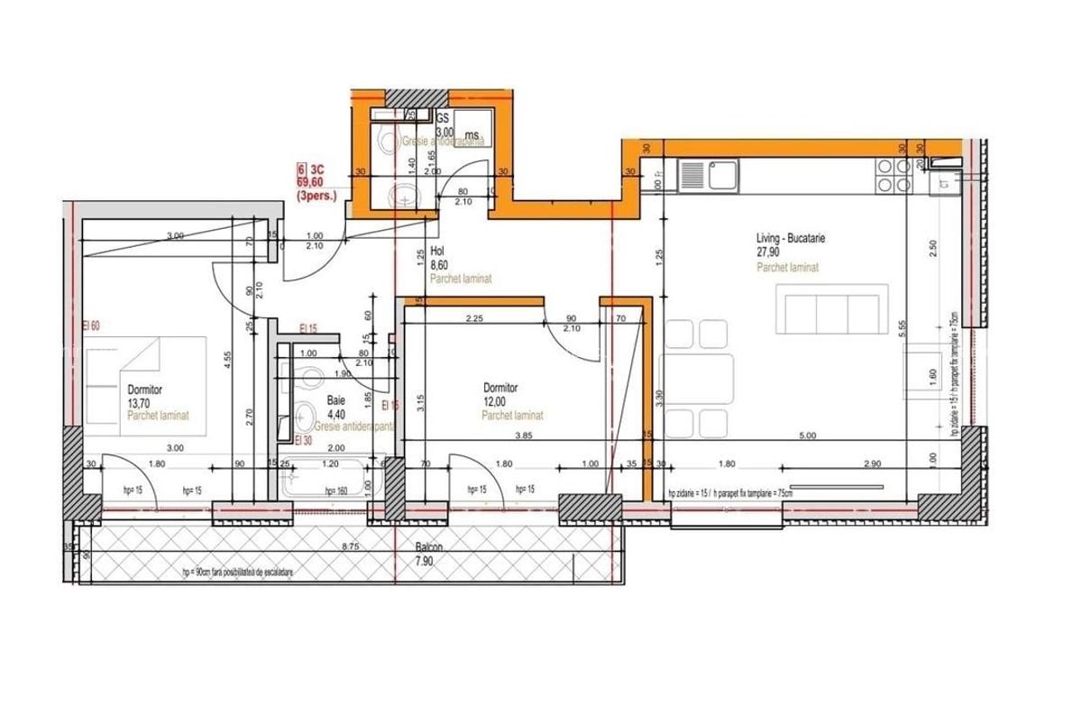 Apartament 3 Camere Open Space Sector 4 Grand Arena 77.5Mp - 7