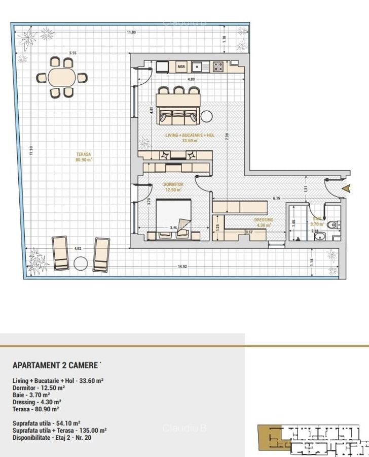 Apartament cu 2 camere semidecomandat, mobilat în 13 Septembrie - 17