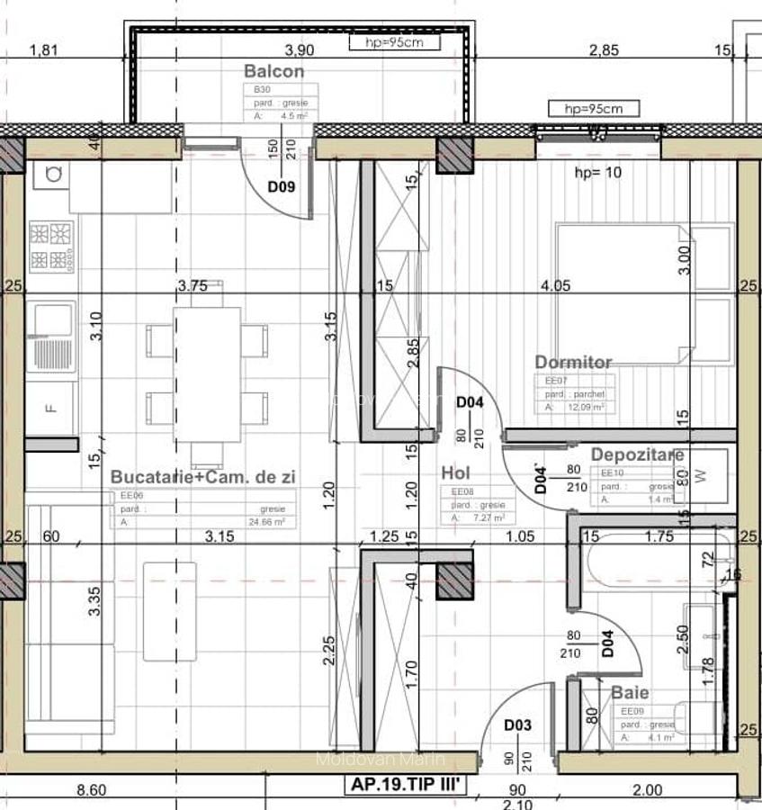 Apartament 2 camere 49,52 mp, et.2/2, balcon 4,5 mp, Apahida. - 7