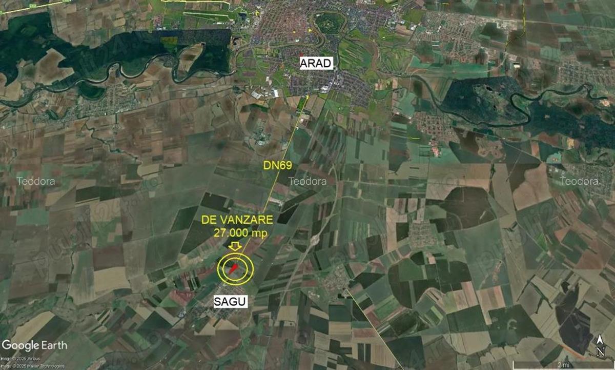 2,70 ha teren la intrarea in com Sagu, front stradal mare - 2