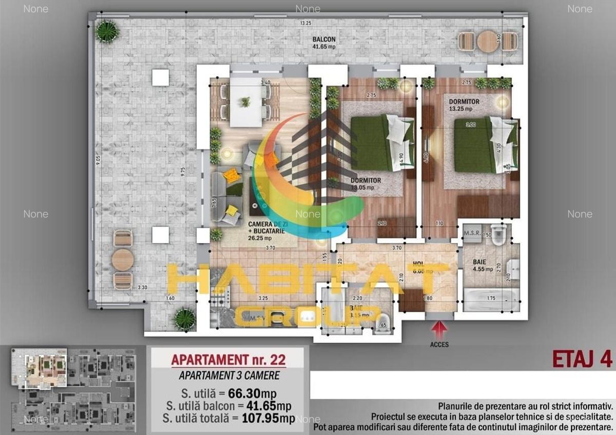 N. Grigorescu 3 camere semidecomandat 66 mp + terasa 42 mp - 2