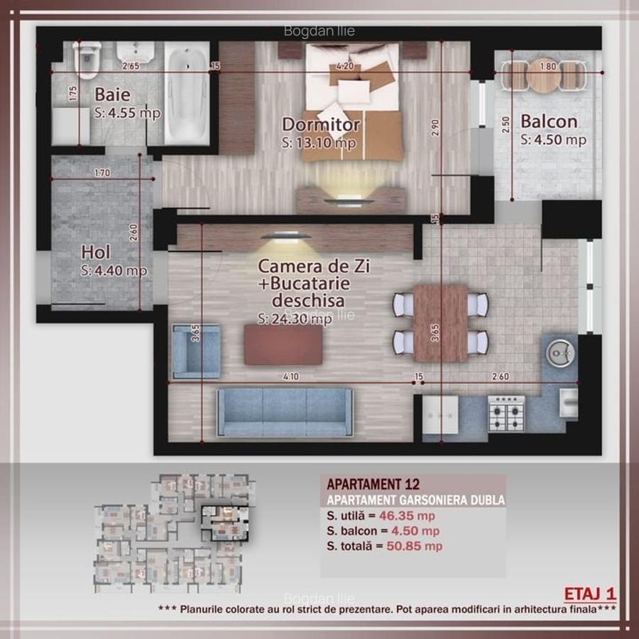 AP. 2CAM CU LIVING OPEN-SPACE IN BLOC PREMIUM P+3 / PALLADY! - 1