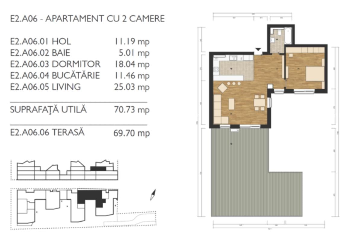 Apartament 2 camere-  etaj 2- 70,7 mp- terasă 69,5 mp - 5