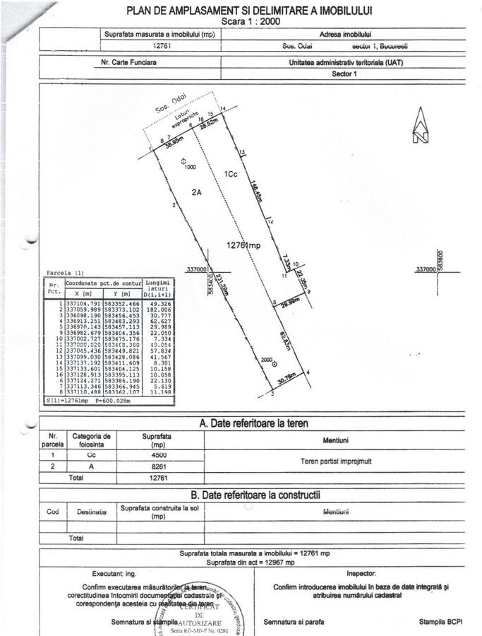Teren in suprafata de 12761mp, cu deschidere la  Șoseaua Odăi, DNCB - 2