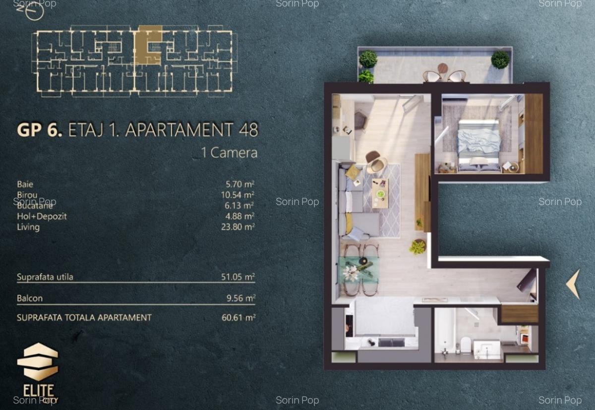 Apartament 2 camere, etaj intermediar, Elite City - 2