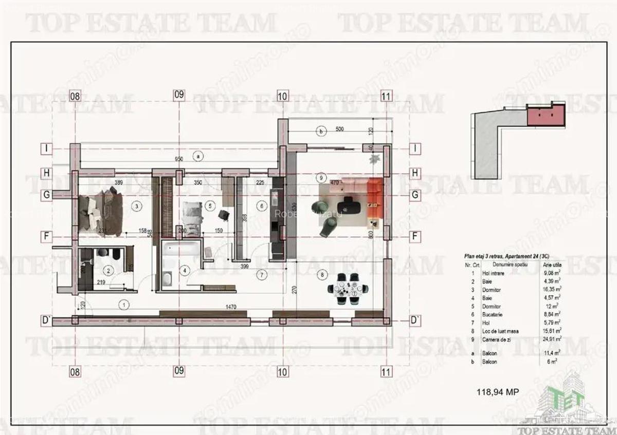 Apartament 3 camere 2 bai bloc nou metrou 1 Decembrie 1918 - 1