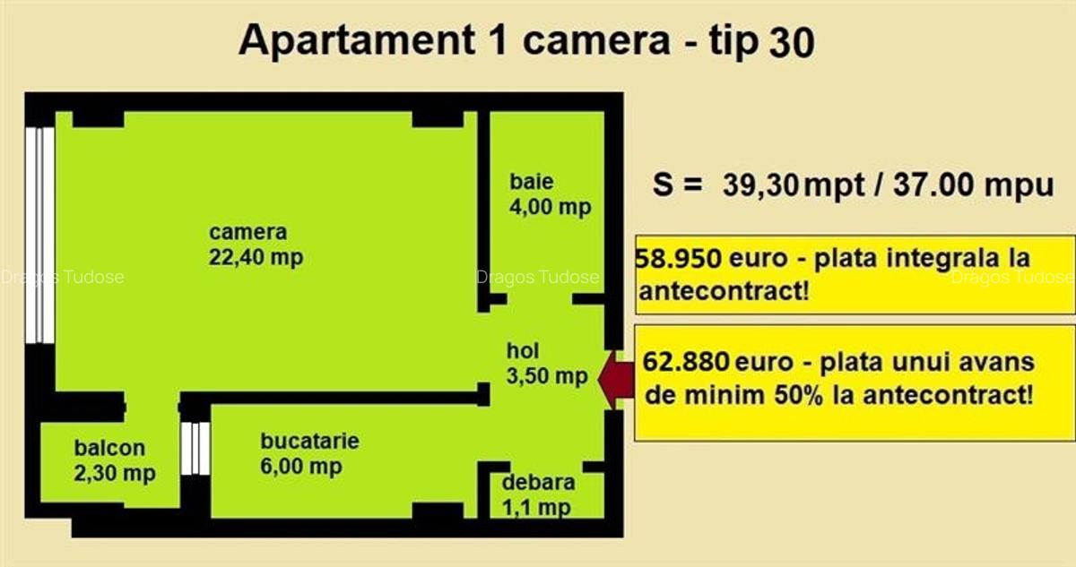 Apartament 1 camera,  39,30 mp, bloc nou,  Nicolina Selgros - 2