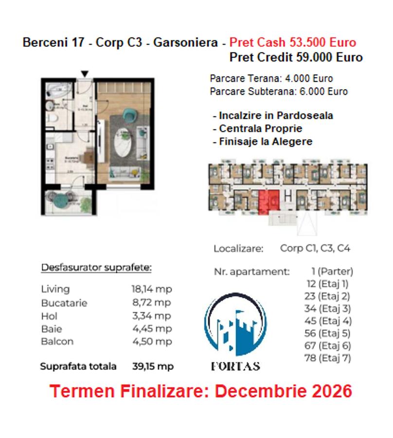 PROMO Cash > Ultima Unitate > Garsoniera 5 Minute Metrou Berceni > Bloc Nou - 7