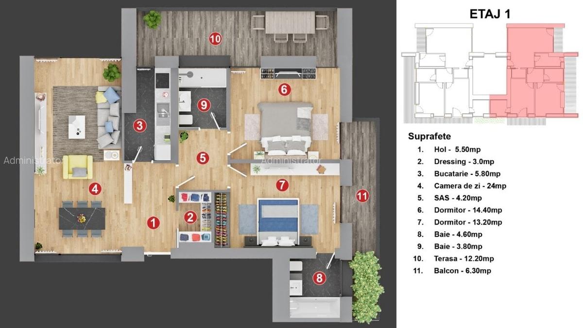 Apartament cu 3 camere decomandat în Dacia - 10